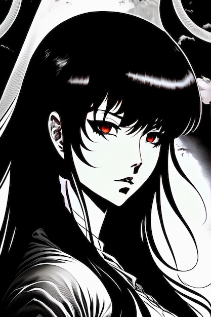 Anime-Mädchen mit roten Augen und weißem Hintergrund