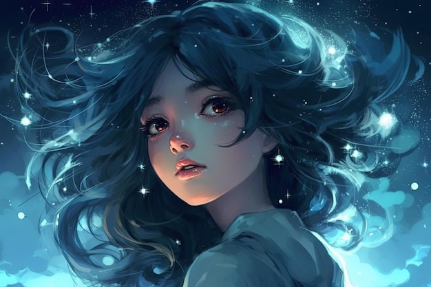 Anime menina estrela sussurro personagem fantasia ilustração fantástica estilo mangá generativo ai