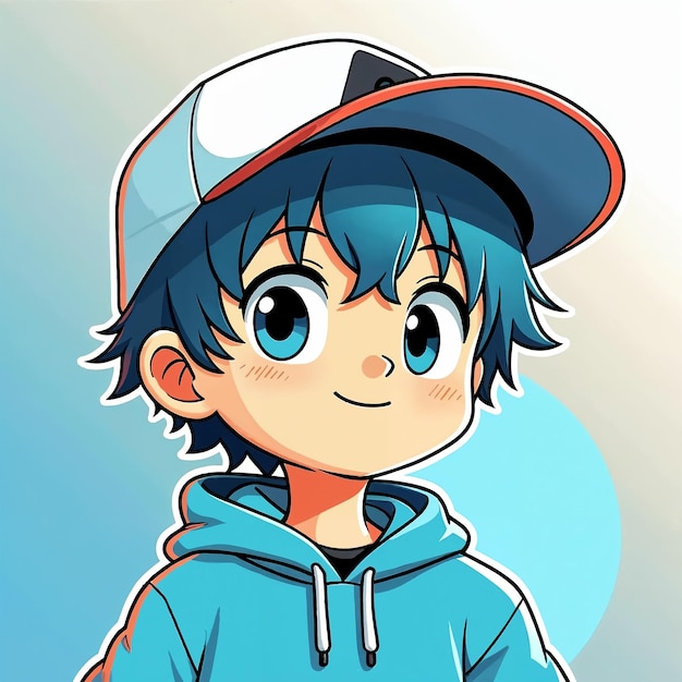 Anime Menino de Cabelo Azul e Chapéu de Beisebol