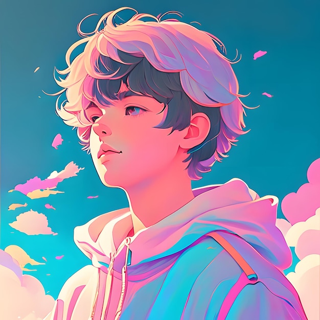 anime menino lofi ilustração cor pastel