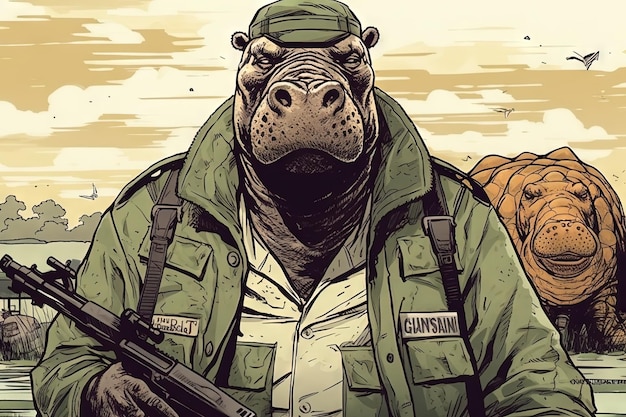 Anime Narcos Hippos jefe traficantes colombianos ilustración de fondo estilo manga ai generativo