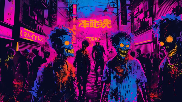Foto anime neon zombie bandeira gótico