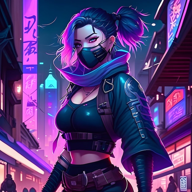 Anime-Ninja-Mädchen-Illustration