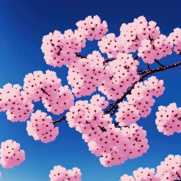 Anime-Sakura-Blüten, rosa Sakura-Blumen auf einem Baum in rosa Tönen