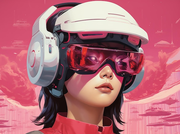 Foto anime schönes mädchen mit virtual-reality-brille im stil von jenseitigen illustrationen