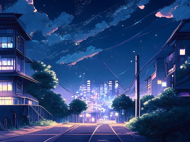 Anime-Stadtbild in der Nacht