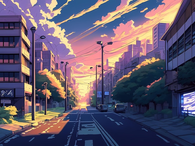 Anime-Stadtstraßenlandschaft