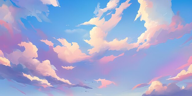 Foto anime sunny day blue sky sun shine white fluffy clouds bright weather in summer season desenho animado