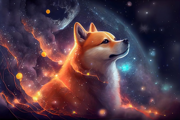 Animecore-Hund im Weltraum Generative KI