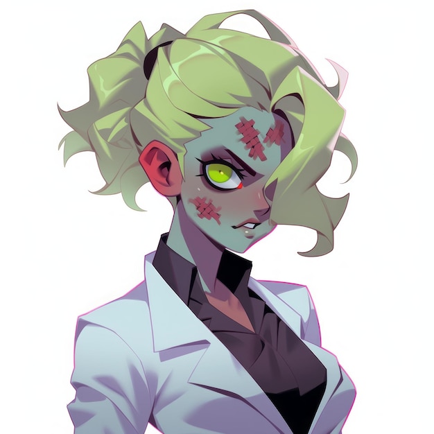 Animestyle Mujer Doctor Zombie Carácter sobre fondo blanco IA generativa