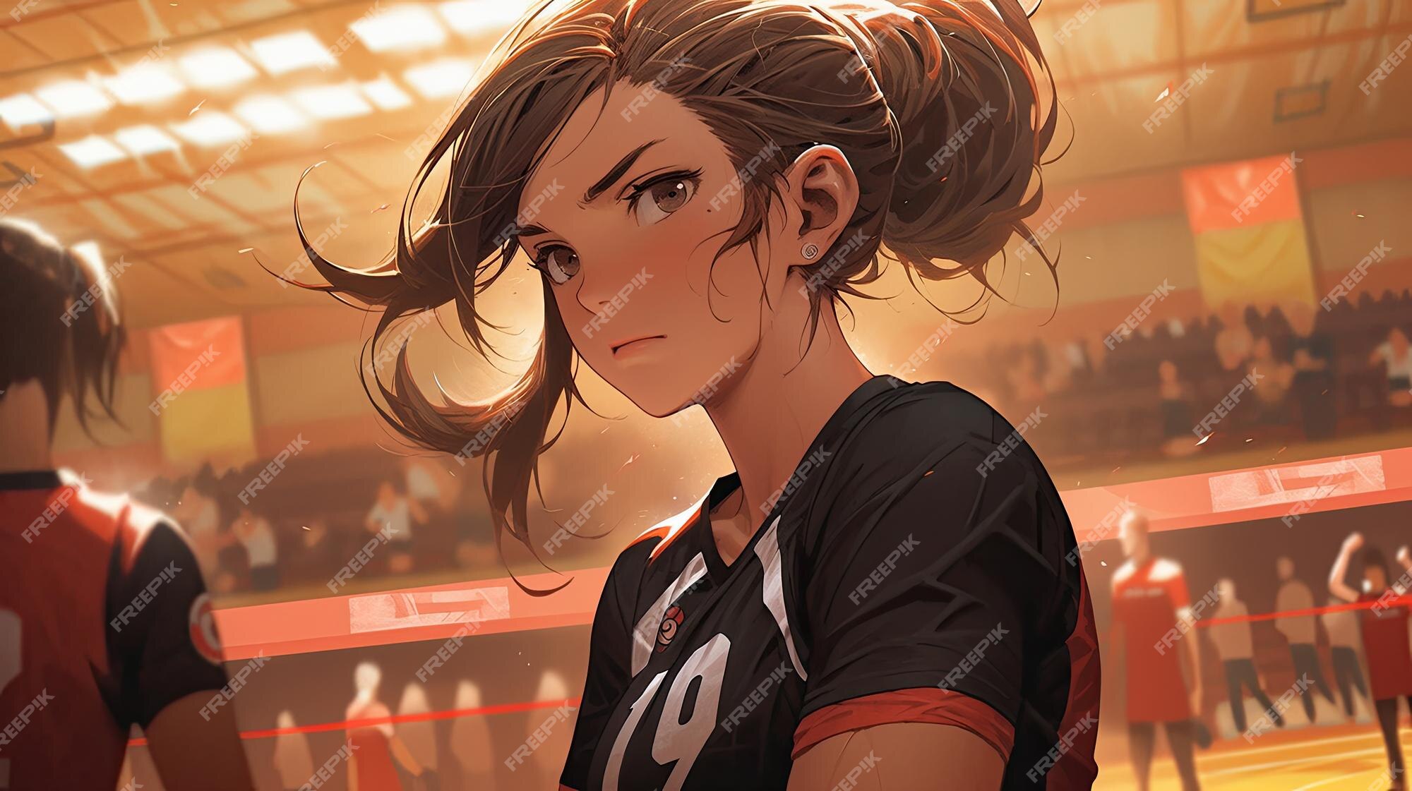 Garota jogadora de vôlei kawaii waifu evolution abraçando anime e