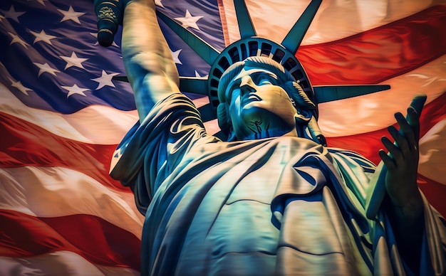 Foto animierte american spirit united states state flag mit der freiheitsstatue in sparklecore nightscapes