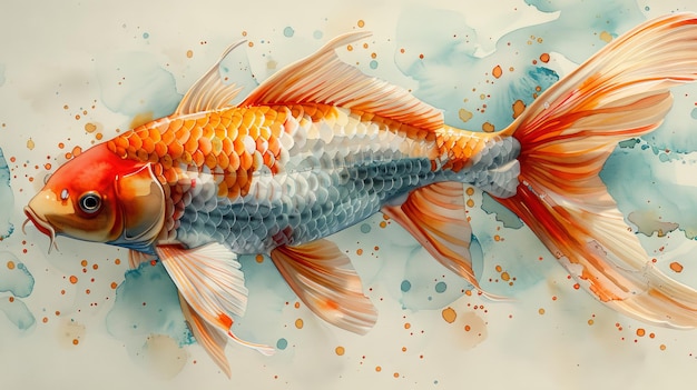 Animierte Aquarellfischillustration eines Koi-Karps