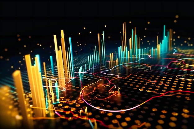 Animiertes Finanzdiagramm mit Goldmünzen, die sich in Datenpunkte und Farbverschiebungslinien verwandeln