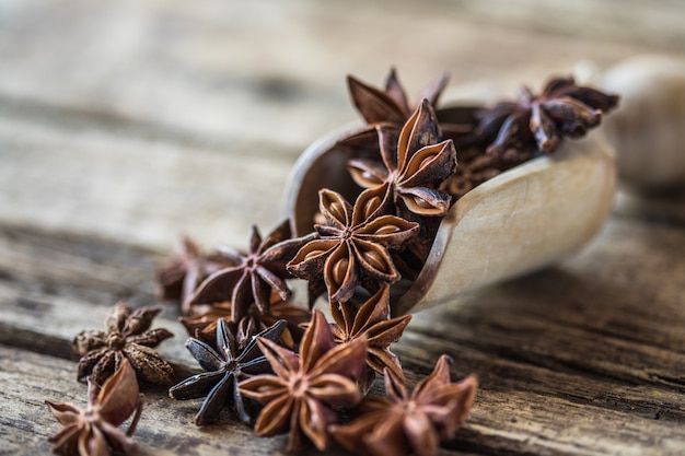 Anís estrellado o especia badiane china o Illicium verum.