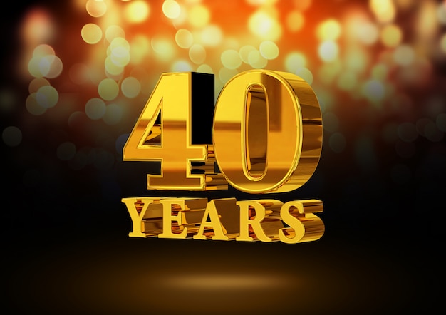 Aniversário de 40 anos ouro 3D isolado em um fundo elegante bokeh