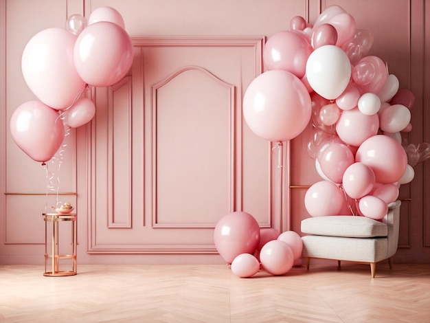 Aniversário de celebração de balão de luxo ou fundo de anúncio e conceito de borda em rosa pastel suave