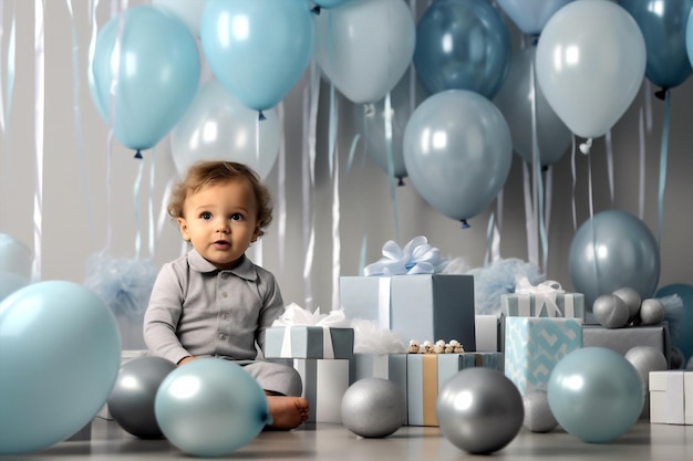 Aniversário infância balão criança festa menino crianças fofas azul IA generativa