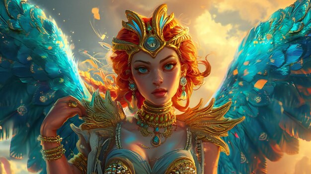Anjo com asas douradas 3d ilustração