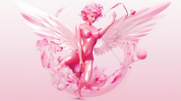 Anjo de amor rosa com arco e flecha