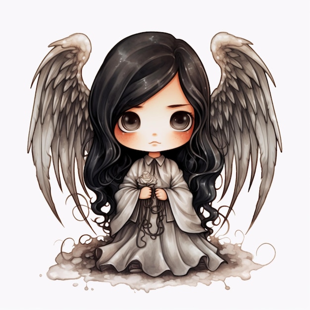 Desenho estilo anime de uma garota com asas de anjo e um vestido generativo  ai