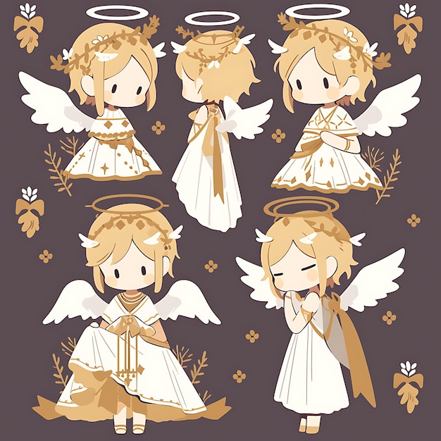 Foto anjo feminino colorido chibi kawaii conceito de moda grega coleção de personagens bonitos white and go