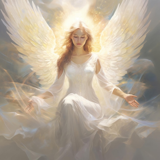 Anjo magníficas fotos de ilustração com um grande par de asas e halo brilhante