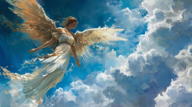 Anjos magníficas fotos de ilustração com um grande par de asas e halo brilhante