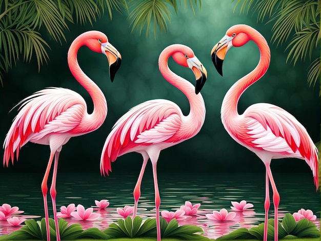 Anmutig stehen drei elegante rosa Flamingos ausgeschnitten