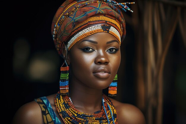 Anmutige Afrikanerin mit lebendiger Stammes-Gesichtsbemalung und einer Perlenkette