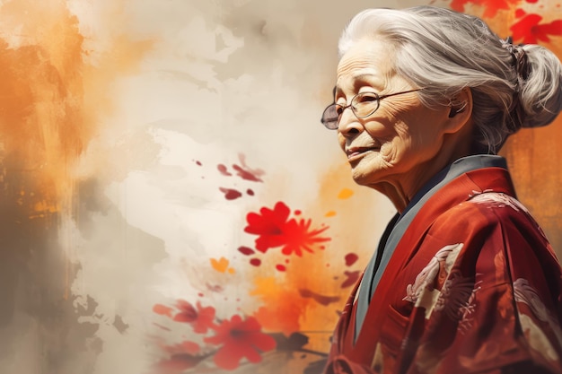 Anmutige alte Frau japanische Kimono Reise generieren Ai