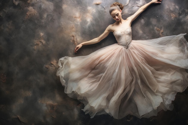 Anmutige Ballerina, die sich ausstreckt, Ballett-Hintergrund, Top-View