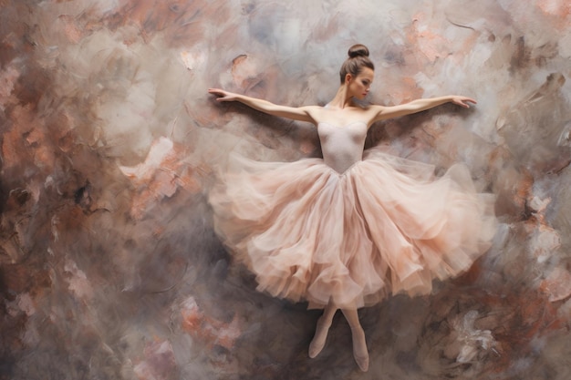 Anmutige Ballerina, die sich ausstreckt, Ballett-Hintergrund, Top-View
