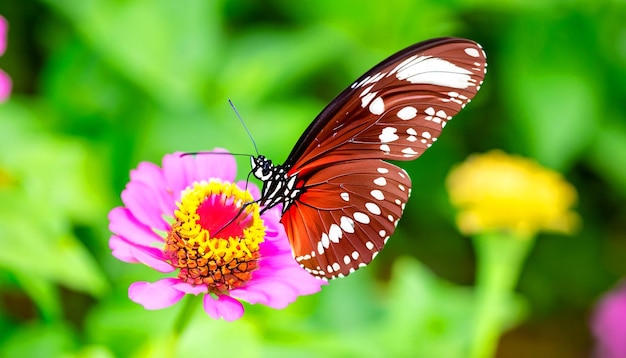 Anmutige Begegnung mit einem Monarchfalter, der auf einer Blumenpflanze ruht und das Licht und die Schönheit der Natur in seinen Bann zieht