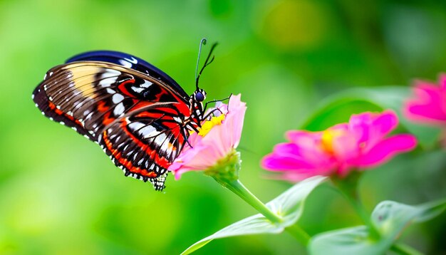 Anmutige Begegnung mit einem Monarchfalter, der auf einer Blumenpflanze ruht und das Licht und die Schönheit der Natur in seinen Bann zieht