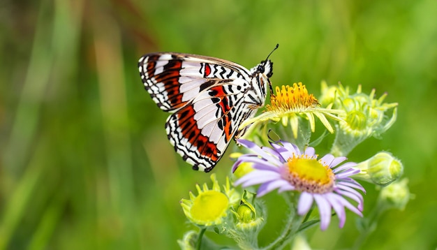 Anmutige Begegnung mit einem Monarchfalter, der auf einer Blumenpflanze ruht und das Licht und die Schönheit der Natur in seinen Bann zieht