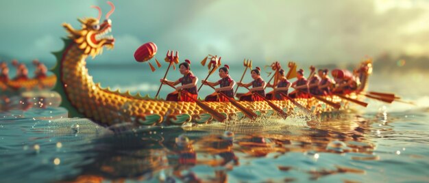 Foto anmutige drachenboot-rennfahrer schneiden im einklang durch das wasser eine mischung aus tradition und teamarbeit