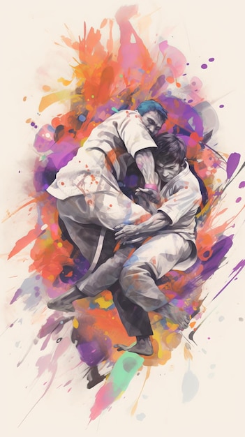 Anmutige Jiu-Jitsu-Bewegungen in sanften Aquarellen