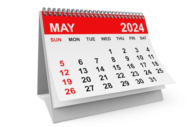 Ano 2024 Maio Calendário 3d renderização