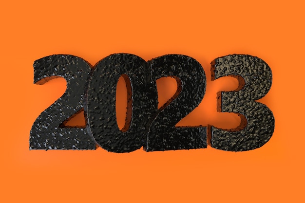 Año 3d 2023 sobre fondo naranja Representación 3d