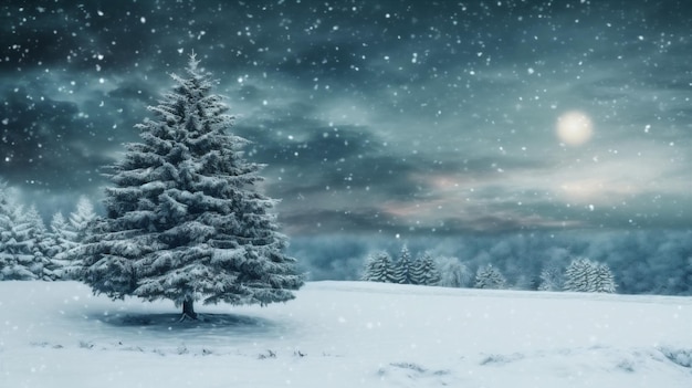 Año abeto blanco fondo de nieve navidad invierno celebrar vacaciones nuevo árbol cielo IA generativa