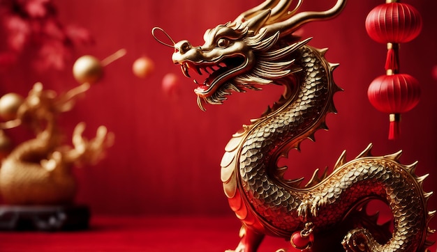 ano do dragão ano novo chinês fundo do dragão zodíaco papel de parede do dragão 4K estátua do dragão