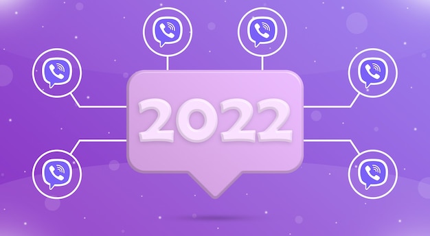 Ano novo 2022 no ícone de notificação com os logotipos do Viber em torno de 3d