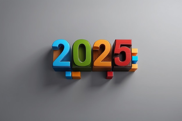 Ano Novo 2025 carregando bloco marrom escuro 2025 com barra de download colorida em fundo cinza