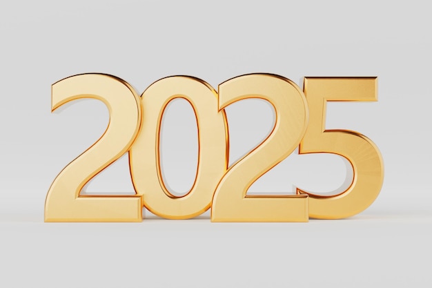 Ano Novo 2025 Sinais de Ouro 3D Rendering