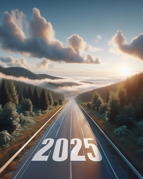 ano novo 2025 uma imagem de uma rodovia no meio da natureza copiar espaço fundo generativo ai arte