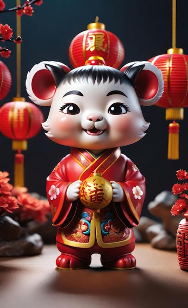 Foto ano novo chinês 2024 celebração kimono chibi carinhosos personagens animais