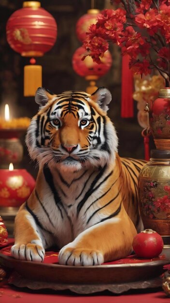 Ano novo chinês ainda vida de celebração do tigre