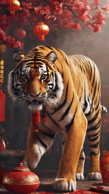 Foto ano novo chinês ainda vida de celebração do tigre