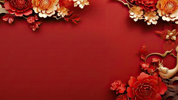 Ano Novo Chinês Dragão Vermelho Floral Asian Frame Copy Space Background